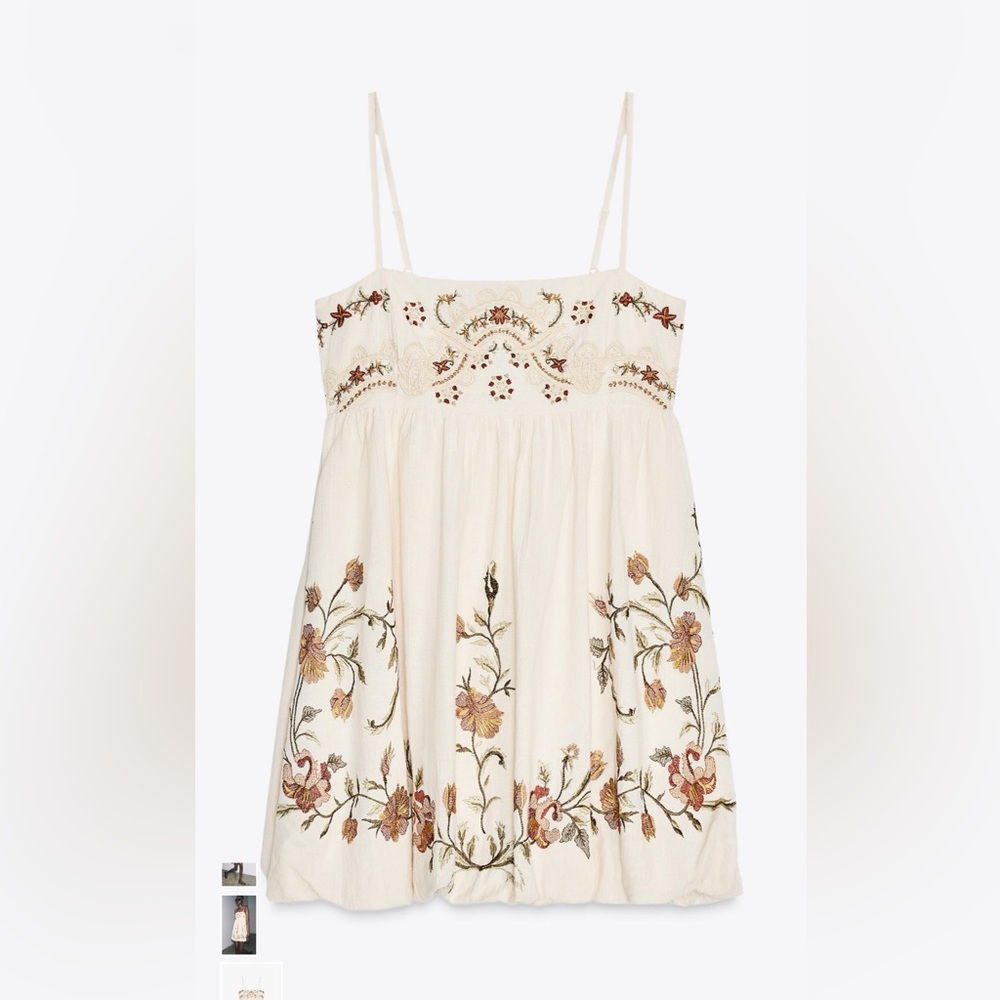 BRAND NEW Zara Floral Embroidered Cream Dress Size small with tags